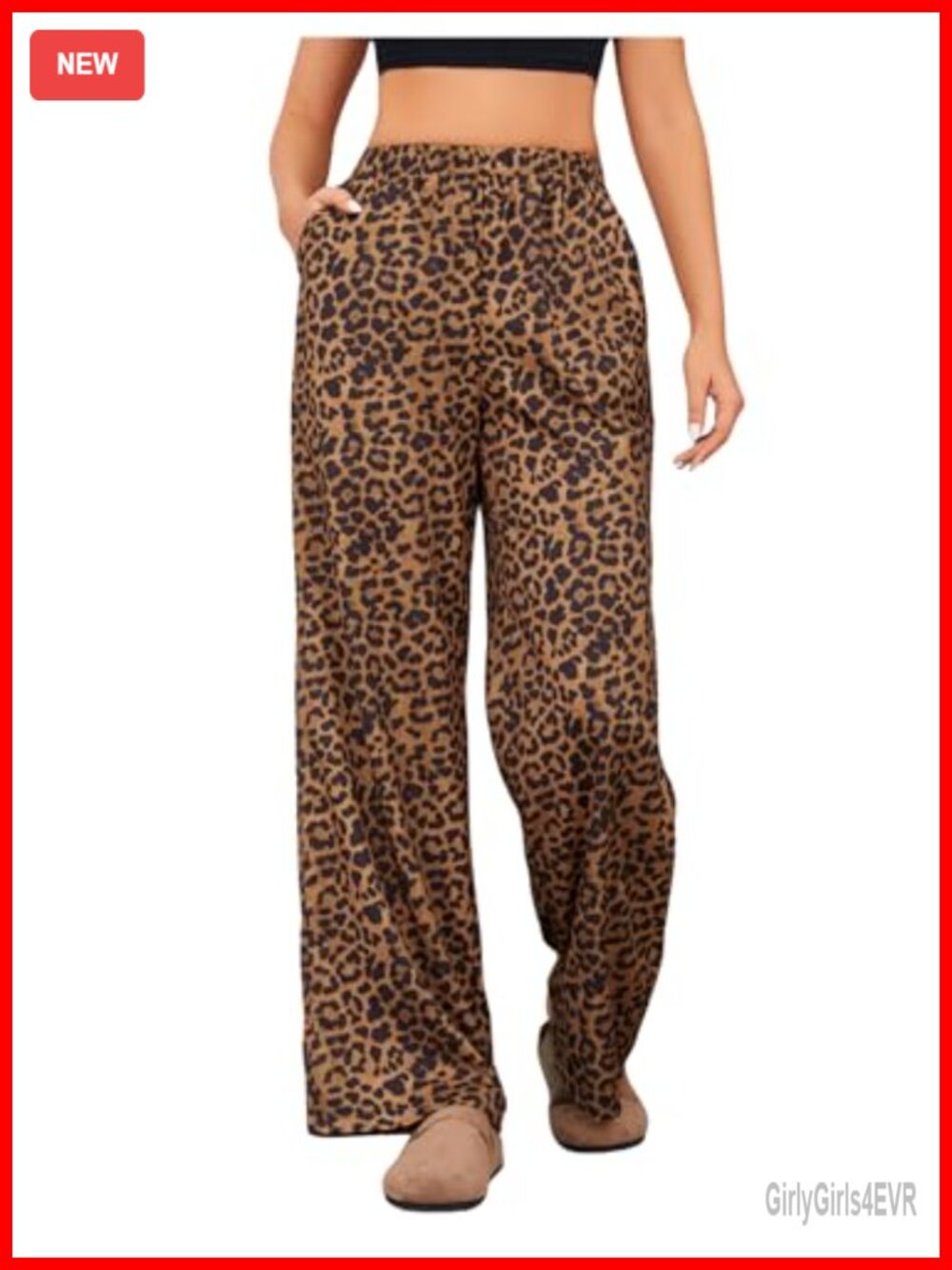 Leopard Print Elastic High Waist Wide Leg Pants